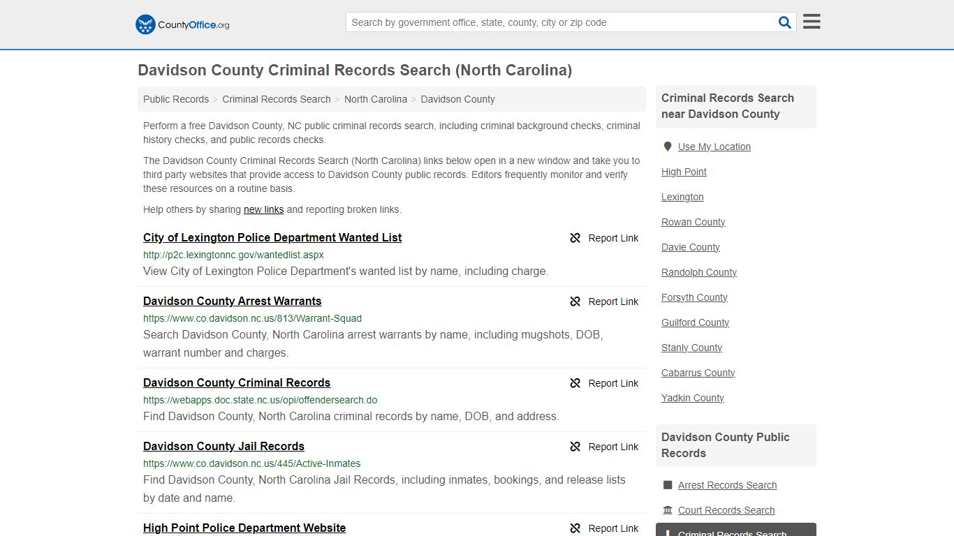 Davidson County Criminal Records Search (North Carolina) - County Office